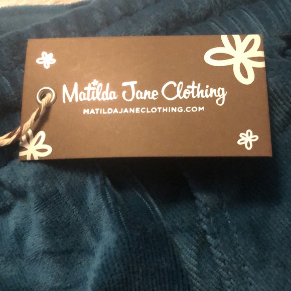 NWT Matilda Jane Dark Teal Velour Crop Pant Drawstring Waist Tulip Cuffs - Picture 8 of 8